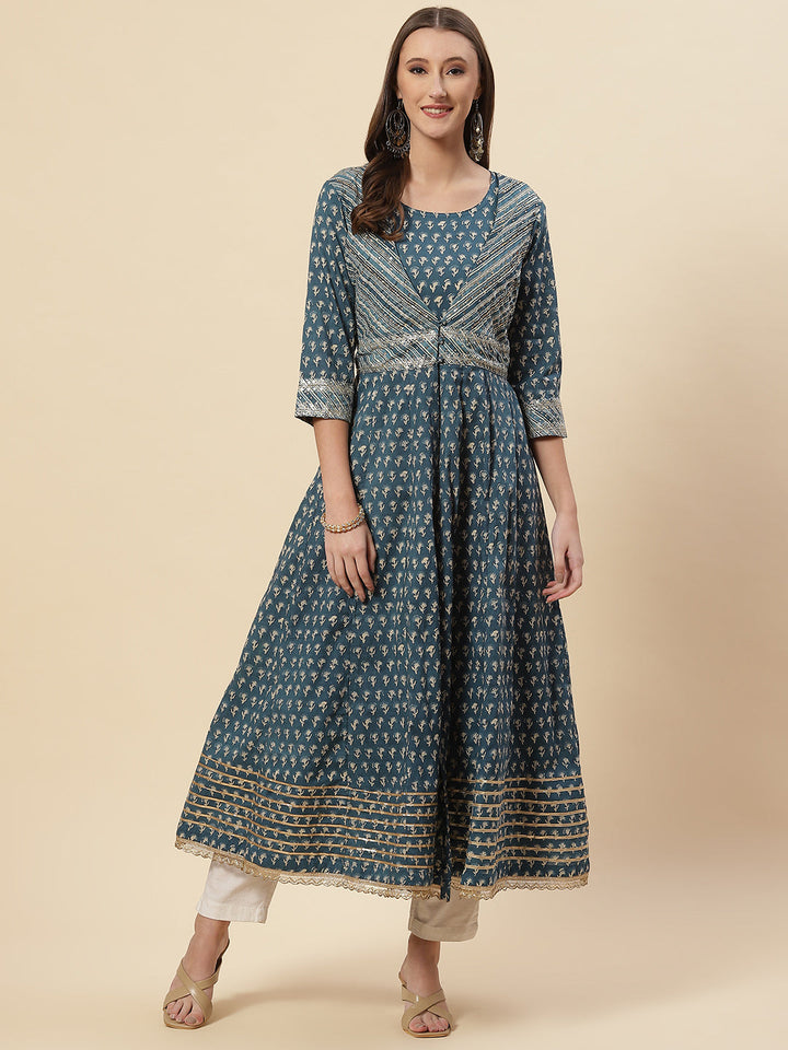 Printed Cotton Kurta With Jacket