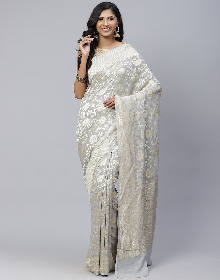 Light Pink Khadi Banarasi Jaal Saree