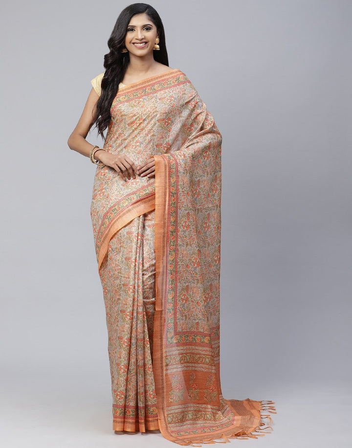 Printed Cotton Linen Saree