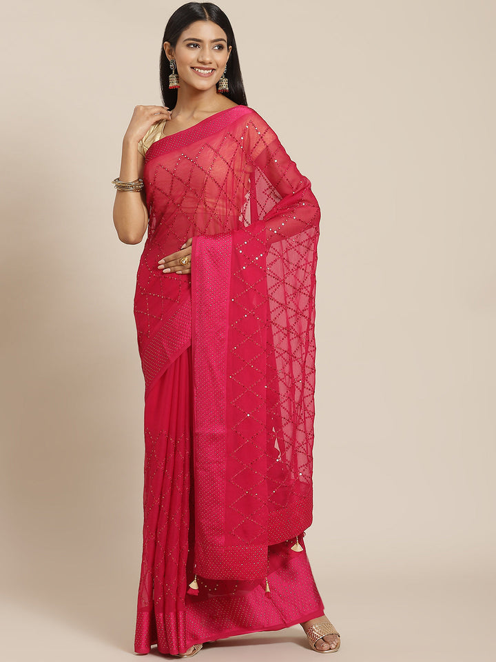 Sequence Art Handloom Chiffon Embroidered Saree