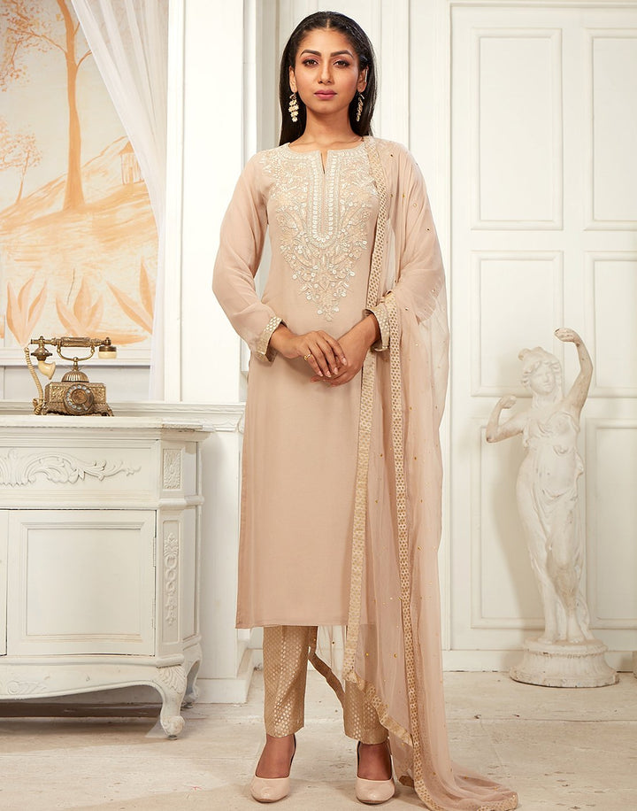 Georgette Kurta Brocade Pant Set