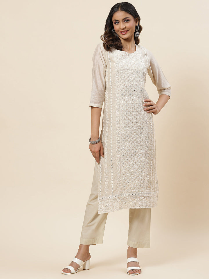Embroidered Chanderi Kurta With Pants