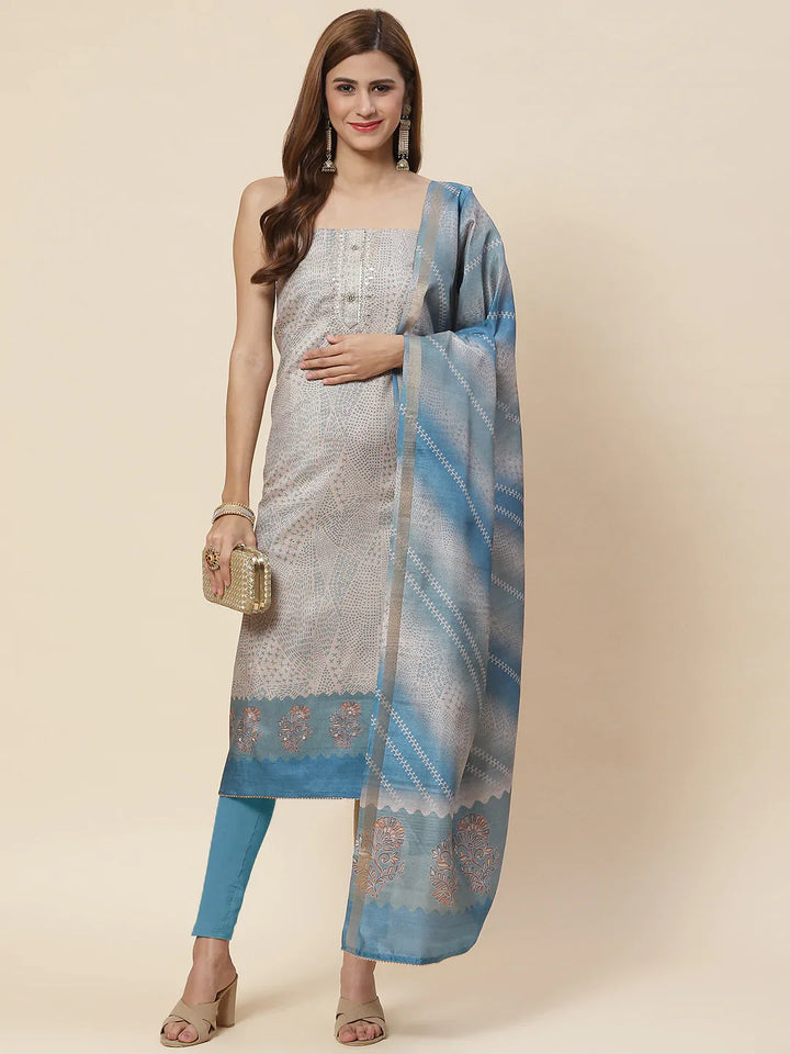 Neck Embroidered Art Tussar Unstitched Suit Piece With Dupatta