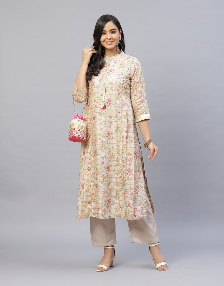Chanderi Printed Kurti Pant Set