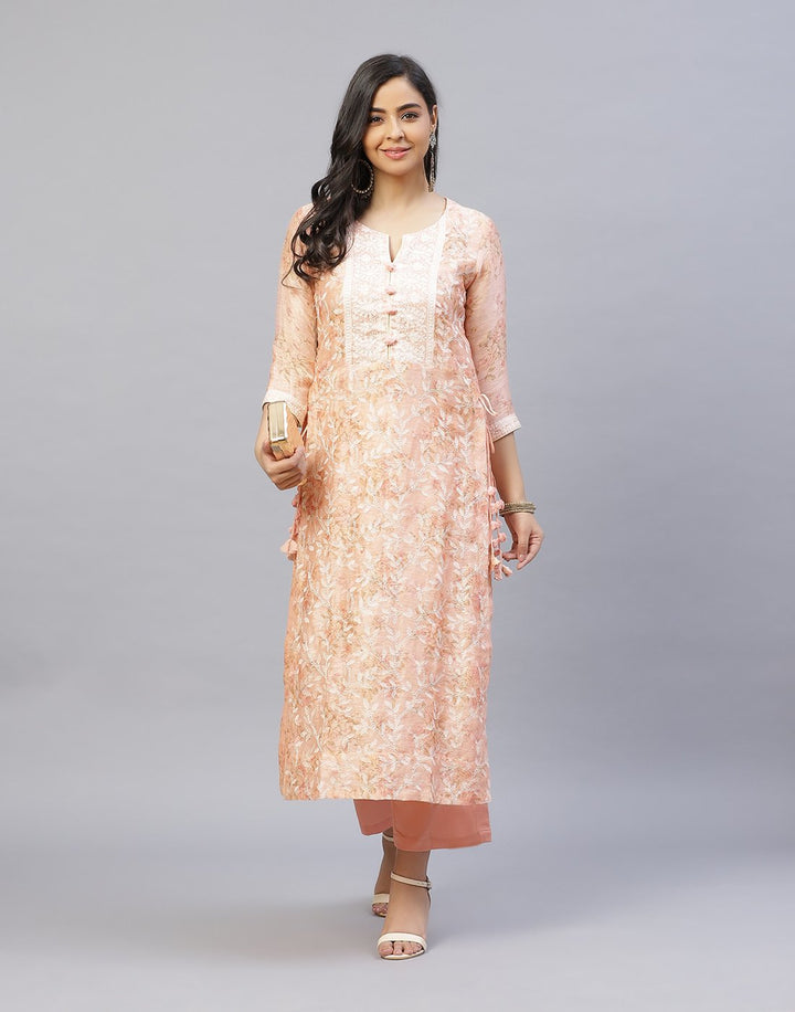 Cotton Chanderi Printed Kurti Pant Set