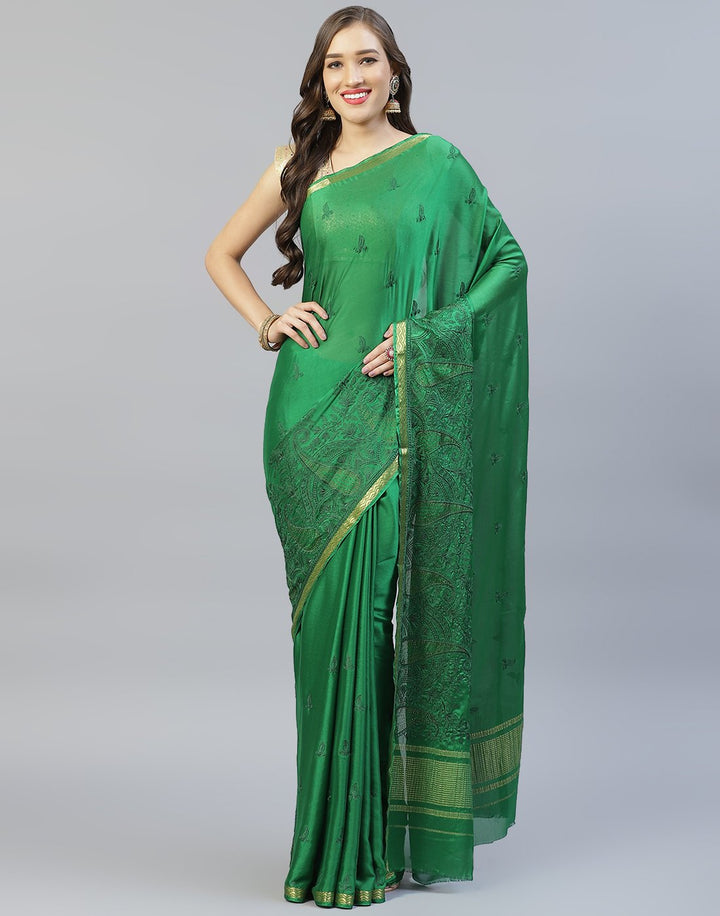 Thread Work Semi Crepe Saree With Zari Border