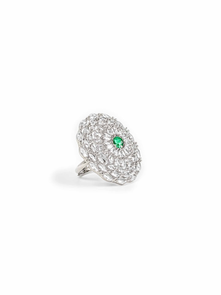 Silver Toned AD Stone Ring
