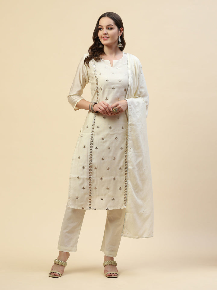 Gota Work Chanderi Kurta With Pant &amp; Cotton Dupatta