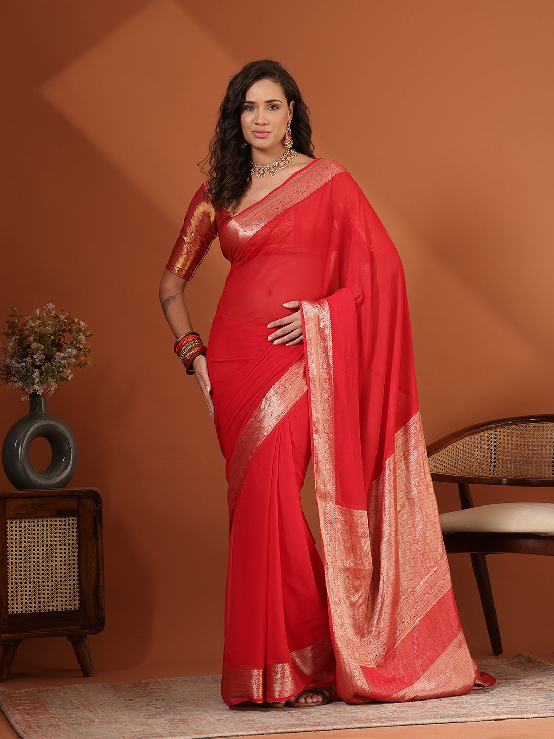 Plain Chiffon Saree