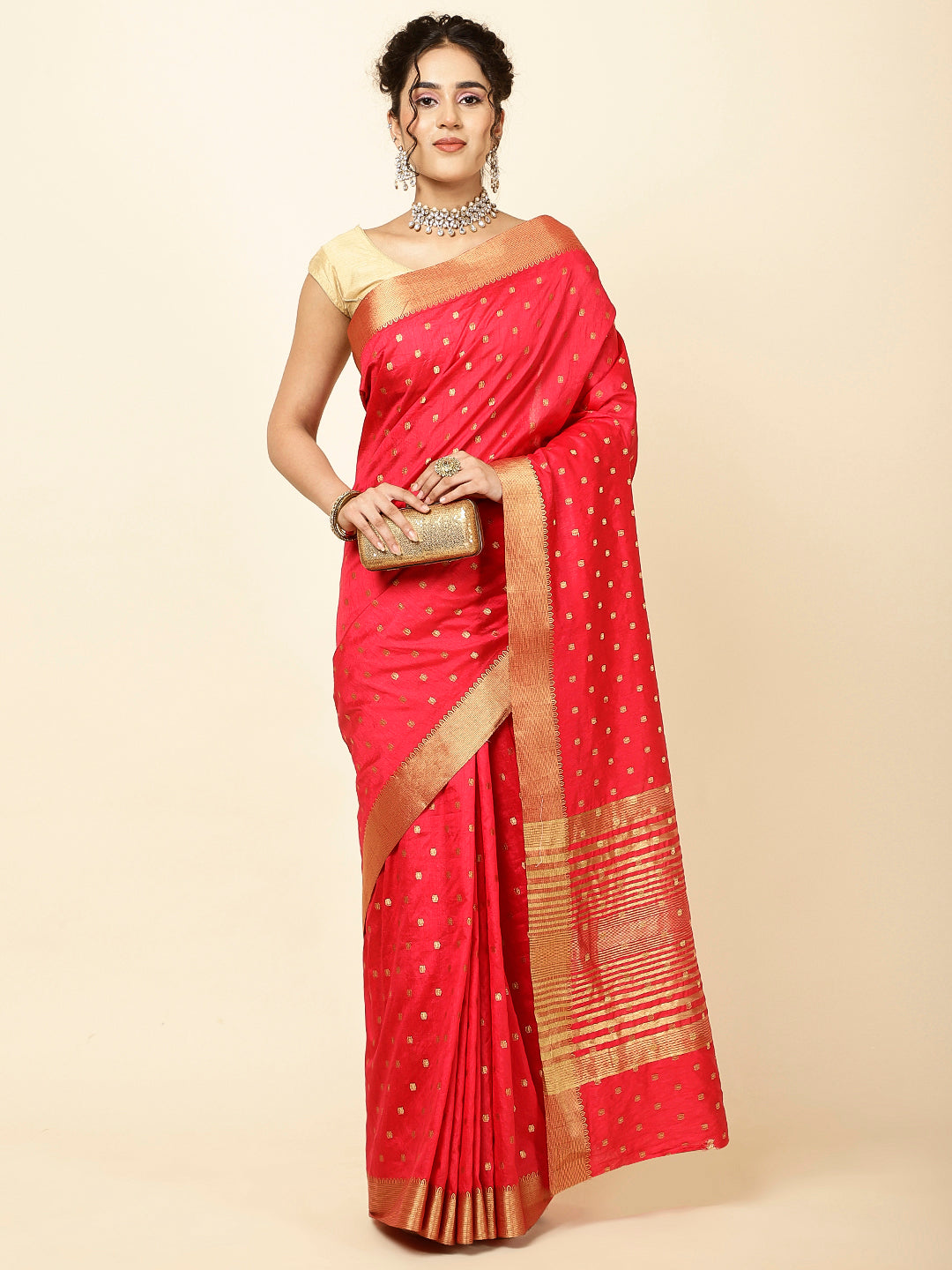 Zari Border Booti Woven Handloom Saree