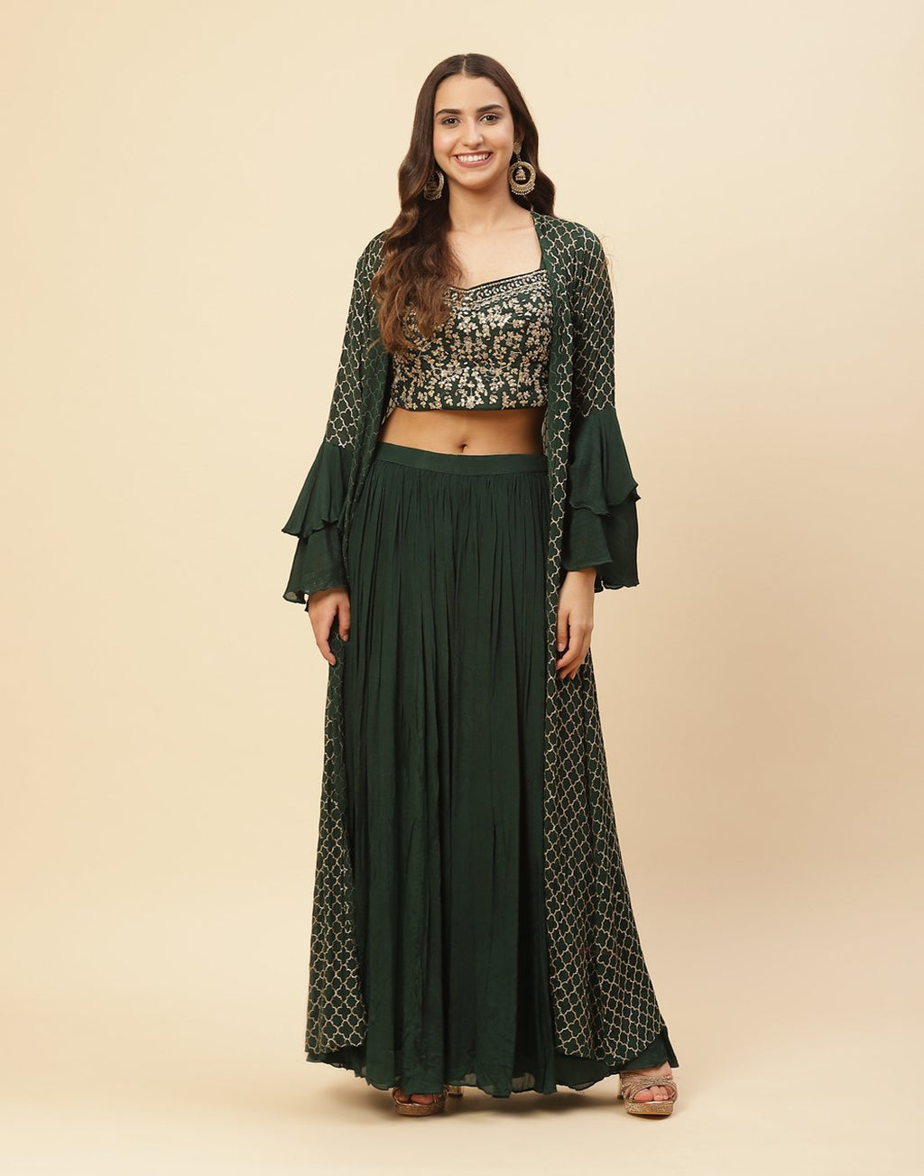 Zari Embroidered Art Crepe Salwar Kameez Stitched Suit With Jacket