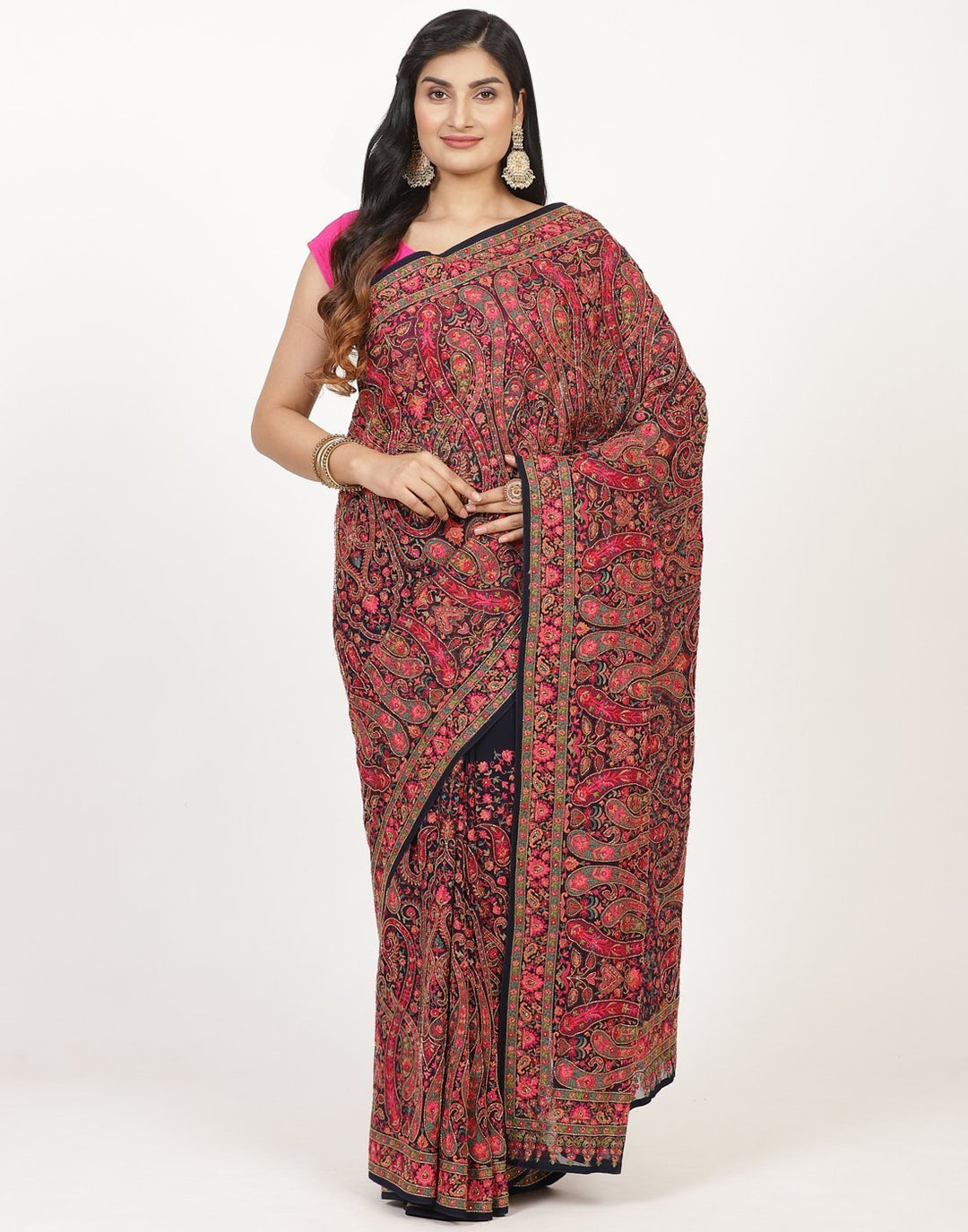Georgette saree with multi-colour embroidery