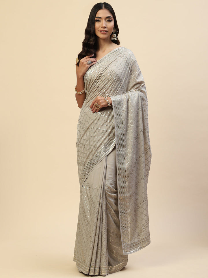 Sequin Embroidered Organza Saree