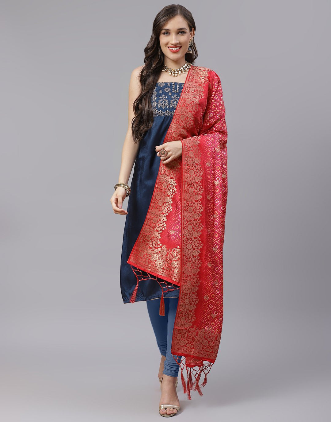 Chanderi Embroidered Suit Piece with banarasi dupatta