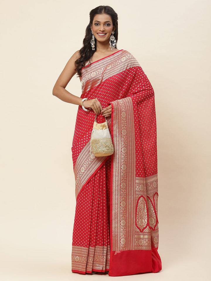 Zari Border Booti Woven Banarsi Saree