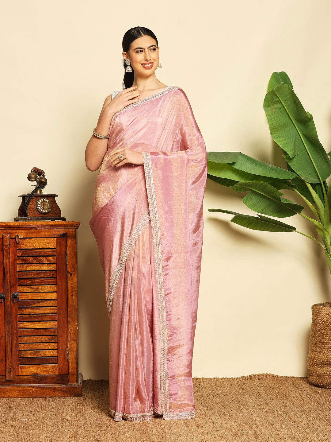 Sequence Embroidery Tissue Saree