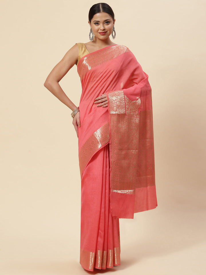 Plain Zari Border Cotton Woven Saree