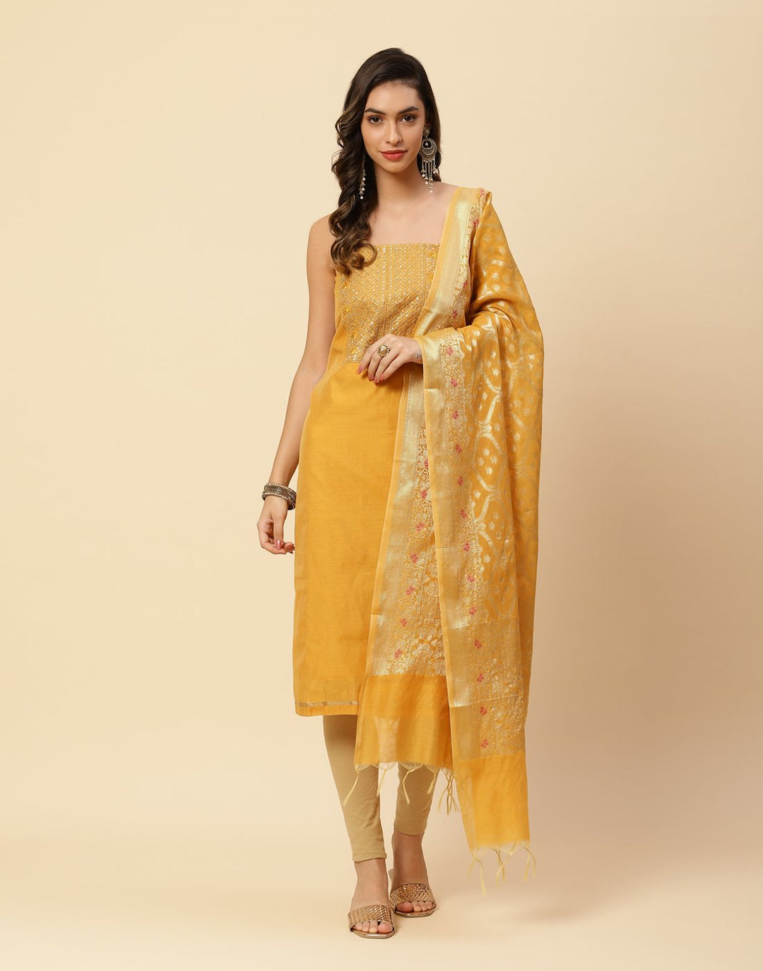 Embroidered Art Georgette Suit Piece With Chiffon Dupatta