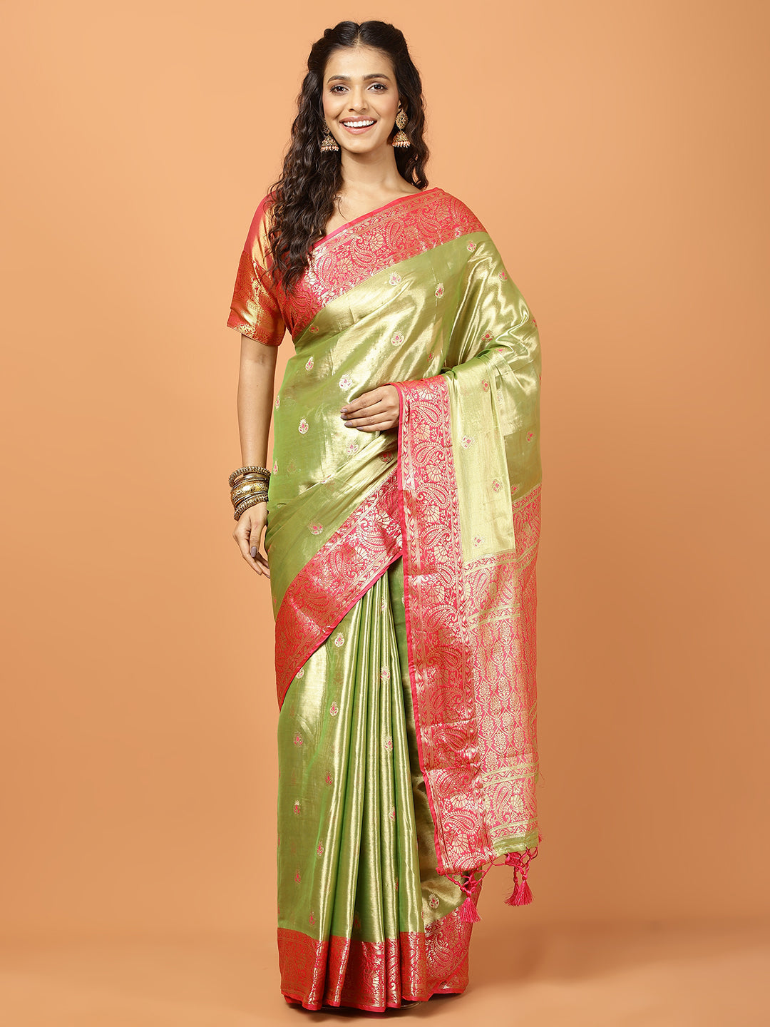 Plain Zari Border Banarasi Woven Saree