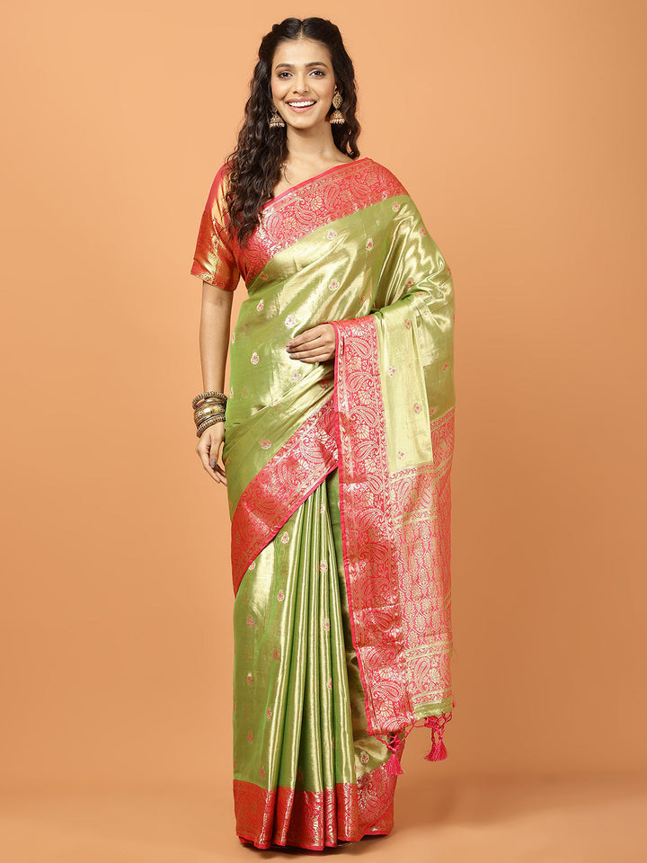 Plain Zari Border Banarasi Woven Saree