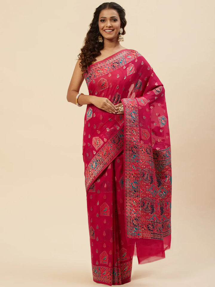 Zari Border Booti Handloom Woven Saree