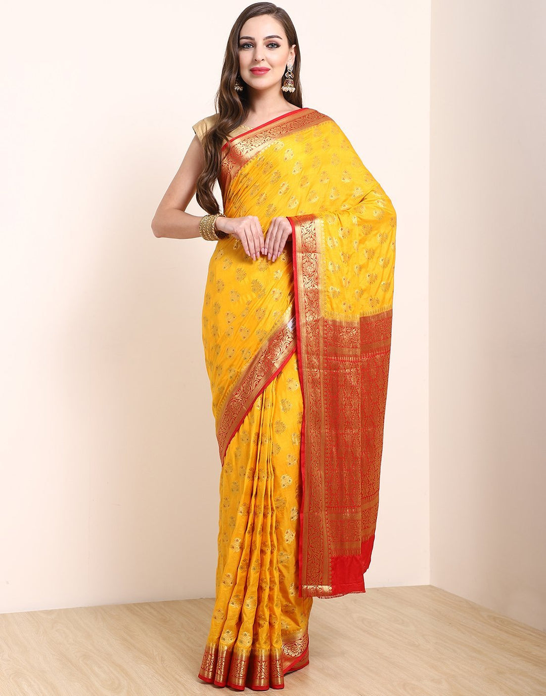 MBZ Meena Bazaar-Mustard Art Handloom Saree