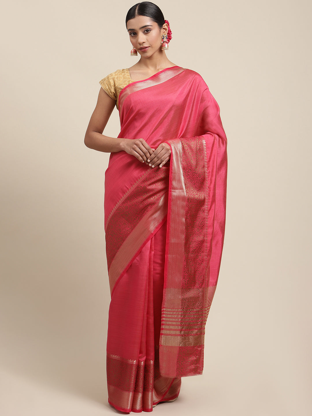 Plain Zari Border Art Handloom Woven Saree