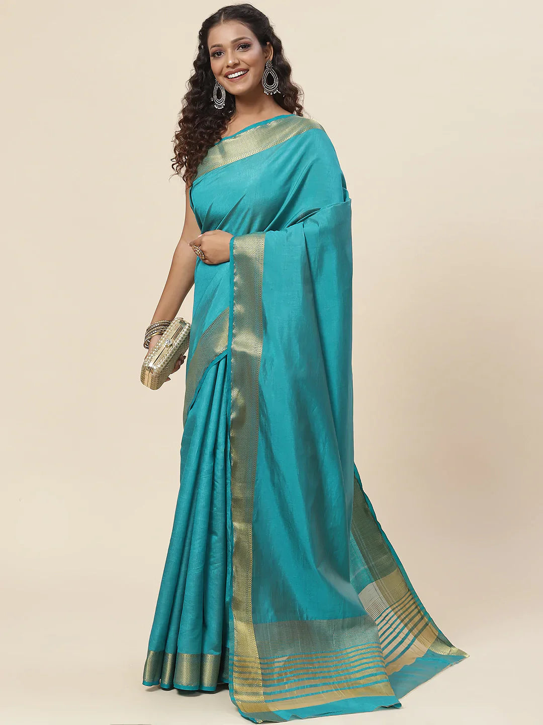 Plain Zari Border Handloom Woven Saree