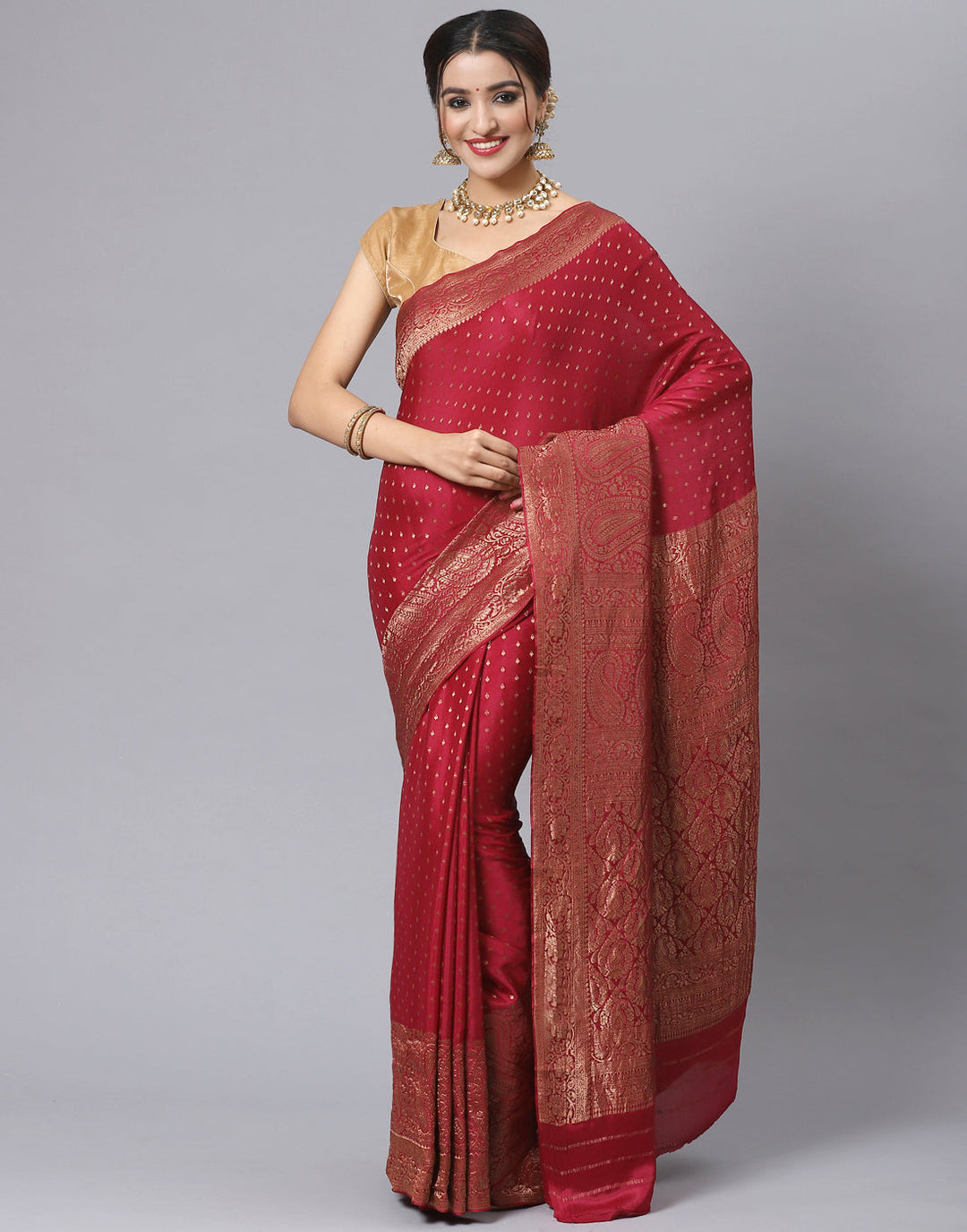 MBZ Meena Bazaar-Navy Blue Woven Crape Plain Saree