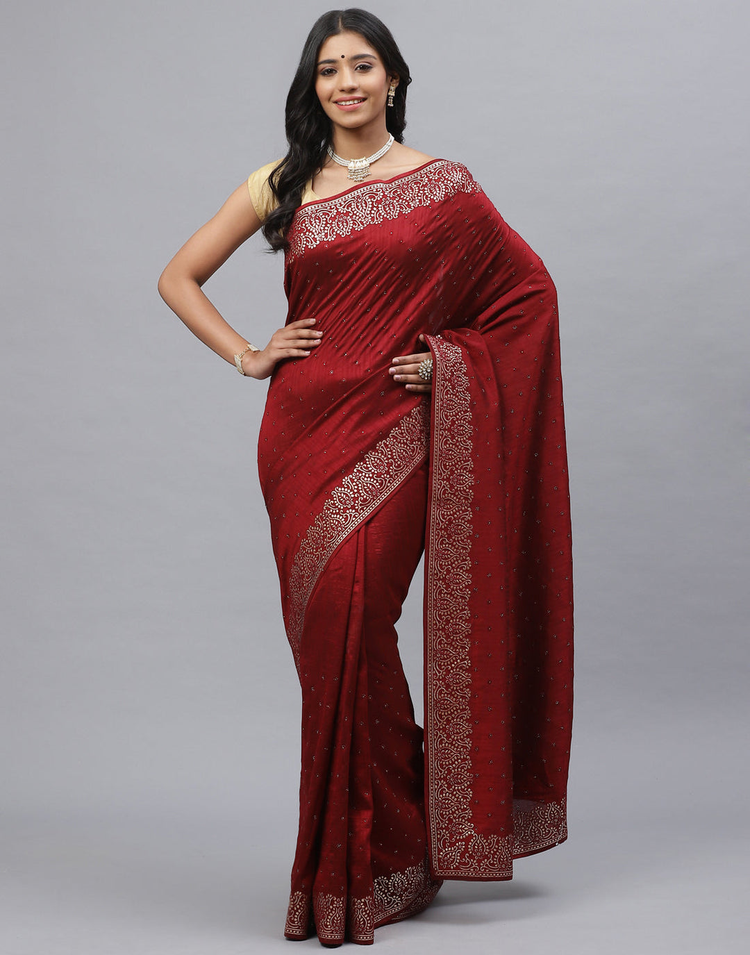 Dupion Silk Embroidery Saree
