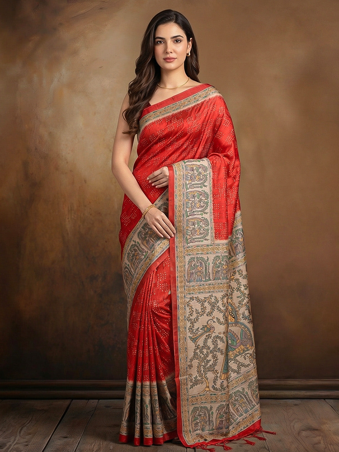 Printed Tussar Silk Saree