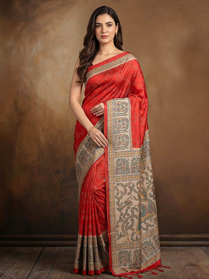 Printed Tussar Silk Saree