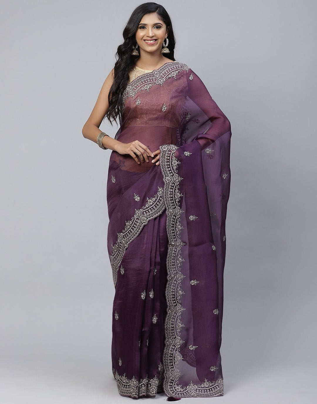 Organza Embroidery  Saree