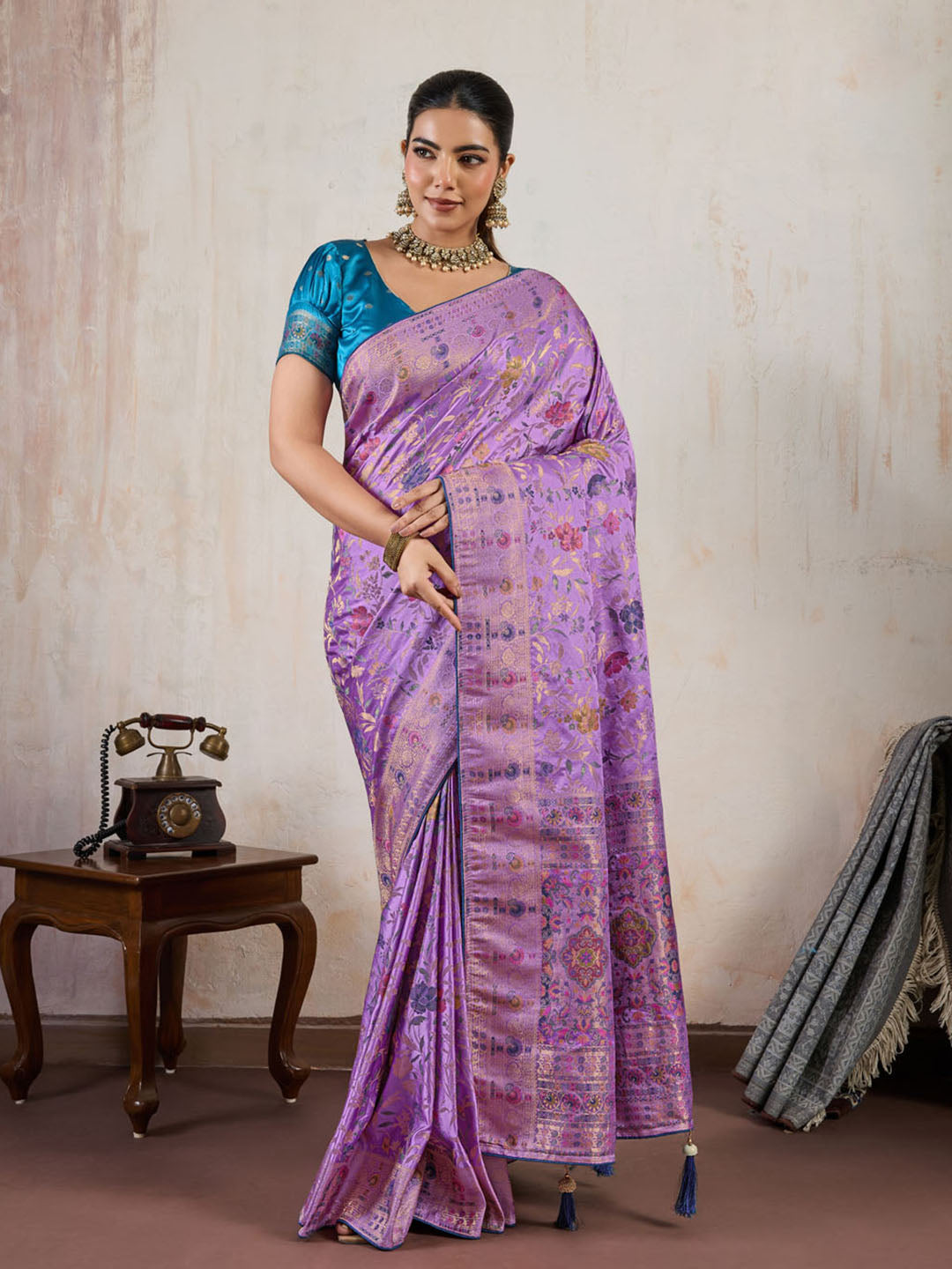 Woven Design Satin Makhmal Silk Saree