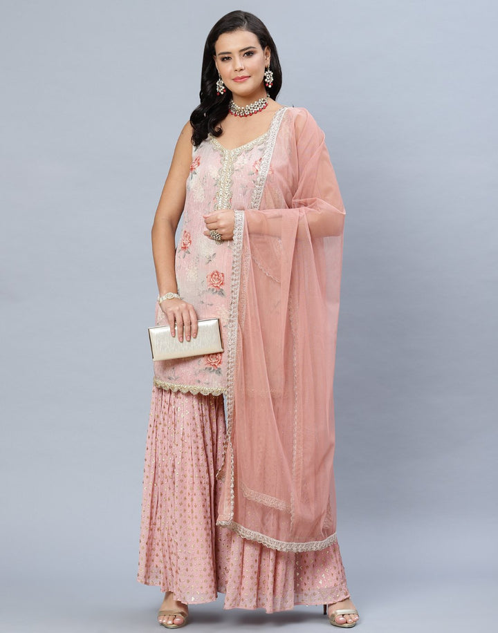 Embroidered Art Crepe Stitched Salwar Kameez With Dupatta