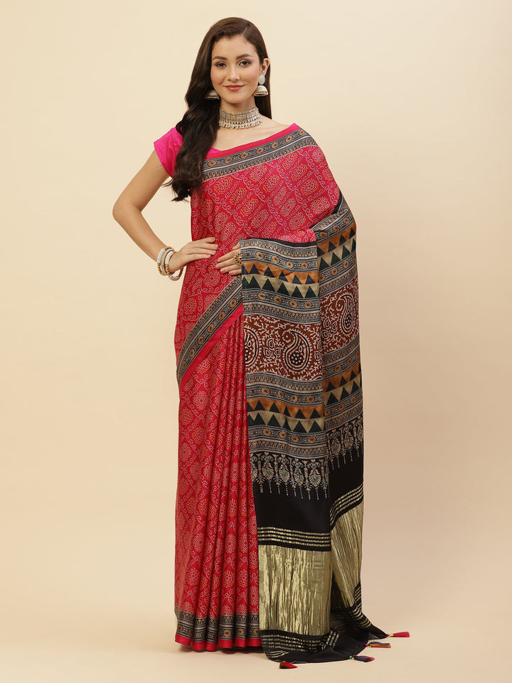 Bandhani Printed Satin Saree