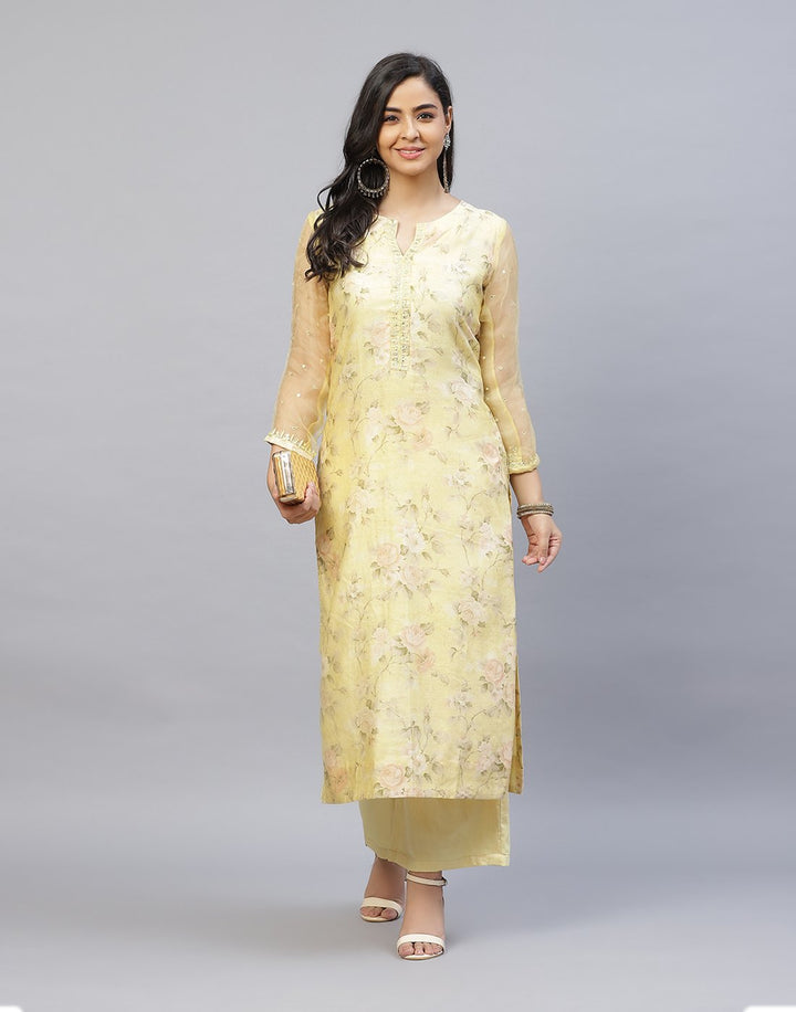 Chanderi Printed Kurti Palazzo Set