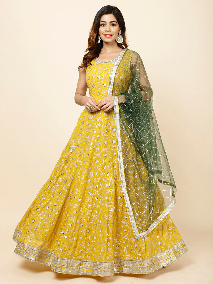 Embroidered Georgette Anarkali Kurta With Dupatta