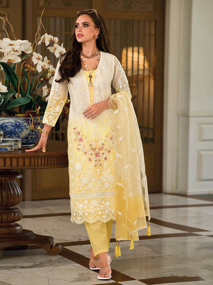 Embroidered &amp; Sequin Straight Round Neck Pant Art Silk Kurta