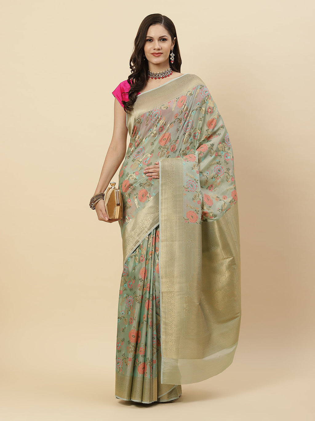 Zari Jaal Organza Woven Saree