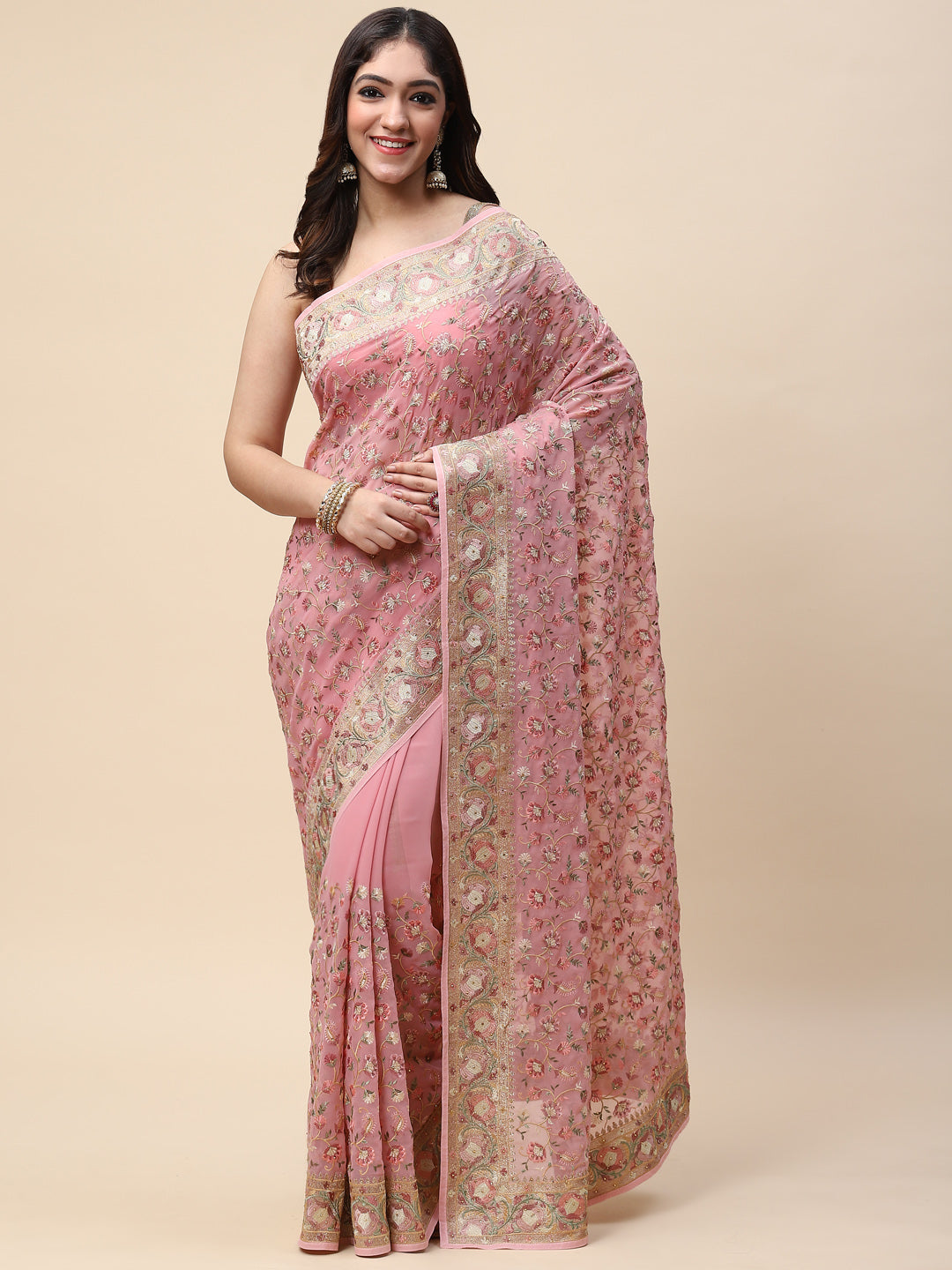 Floral Resham Jaal Embroidered Georgette Saree