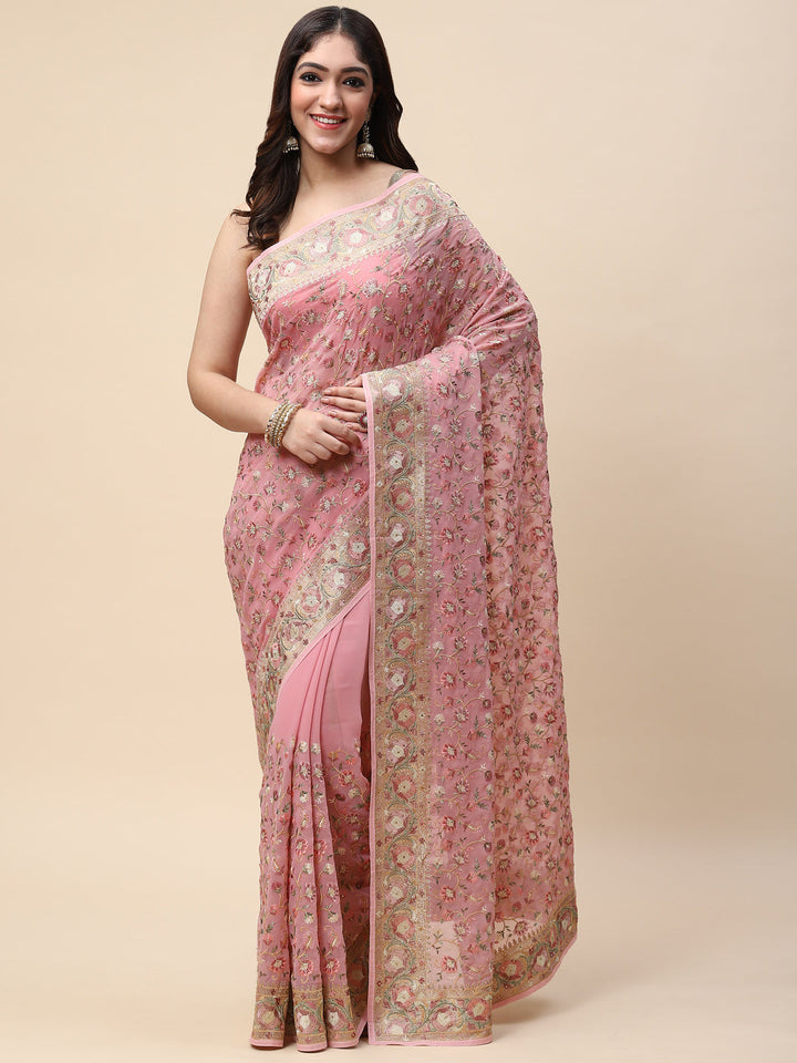Floral Resham Jaal Embroidered Georgette Saree