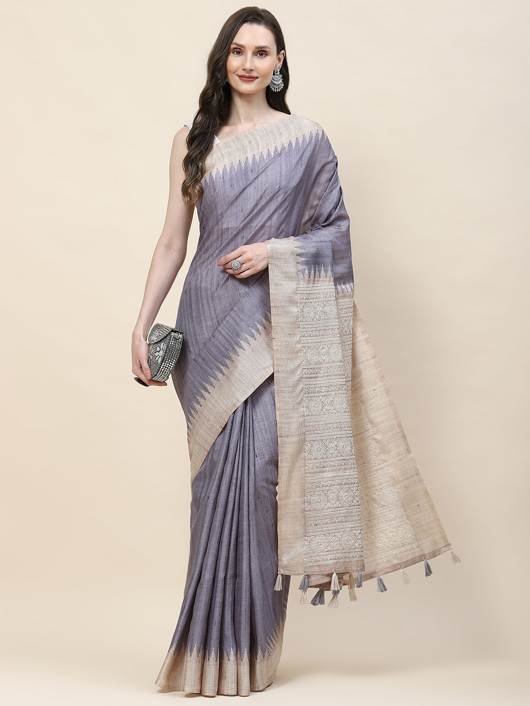 Plain Woven Tusser Saree