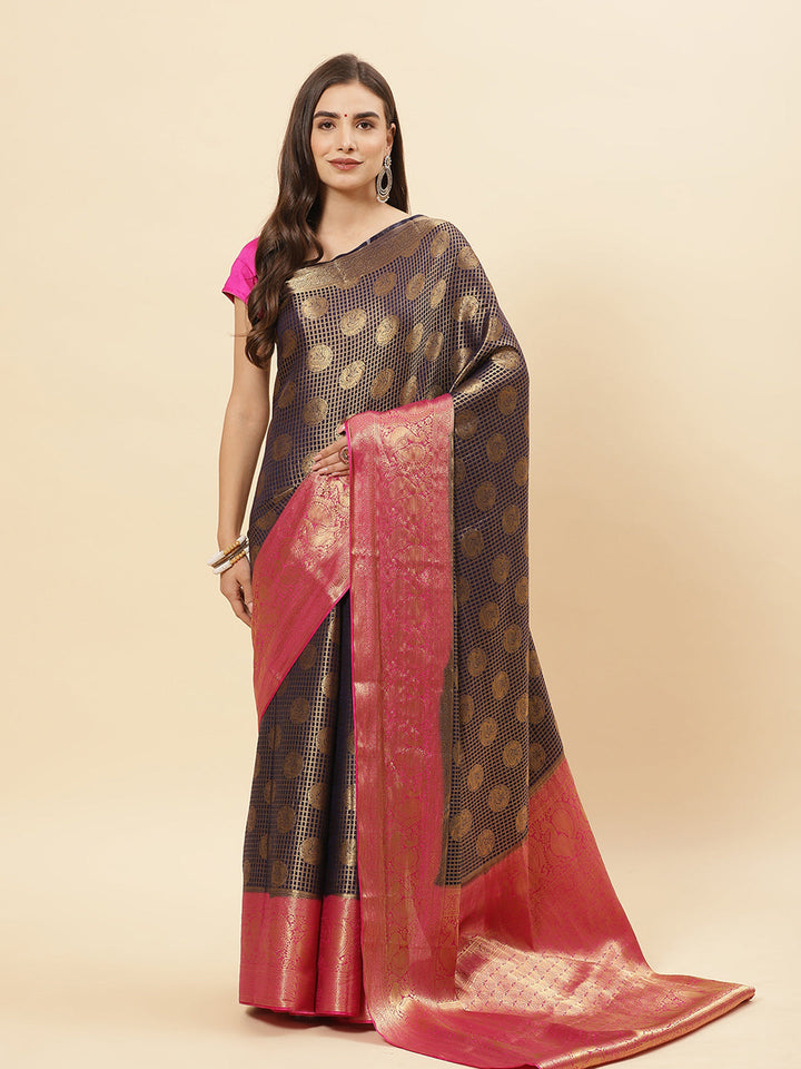 Brocade Zari Jaal Art Handloom Saree With Running Blouse