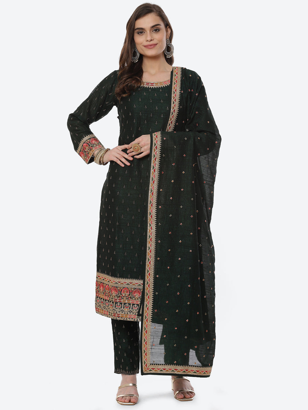 Zari Booti Art Handloom Kurta With Pant Art Silk Dupatta
