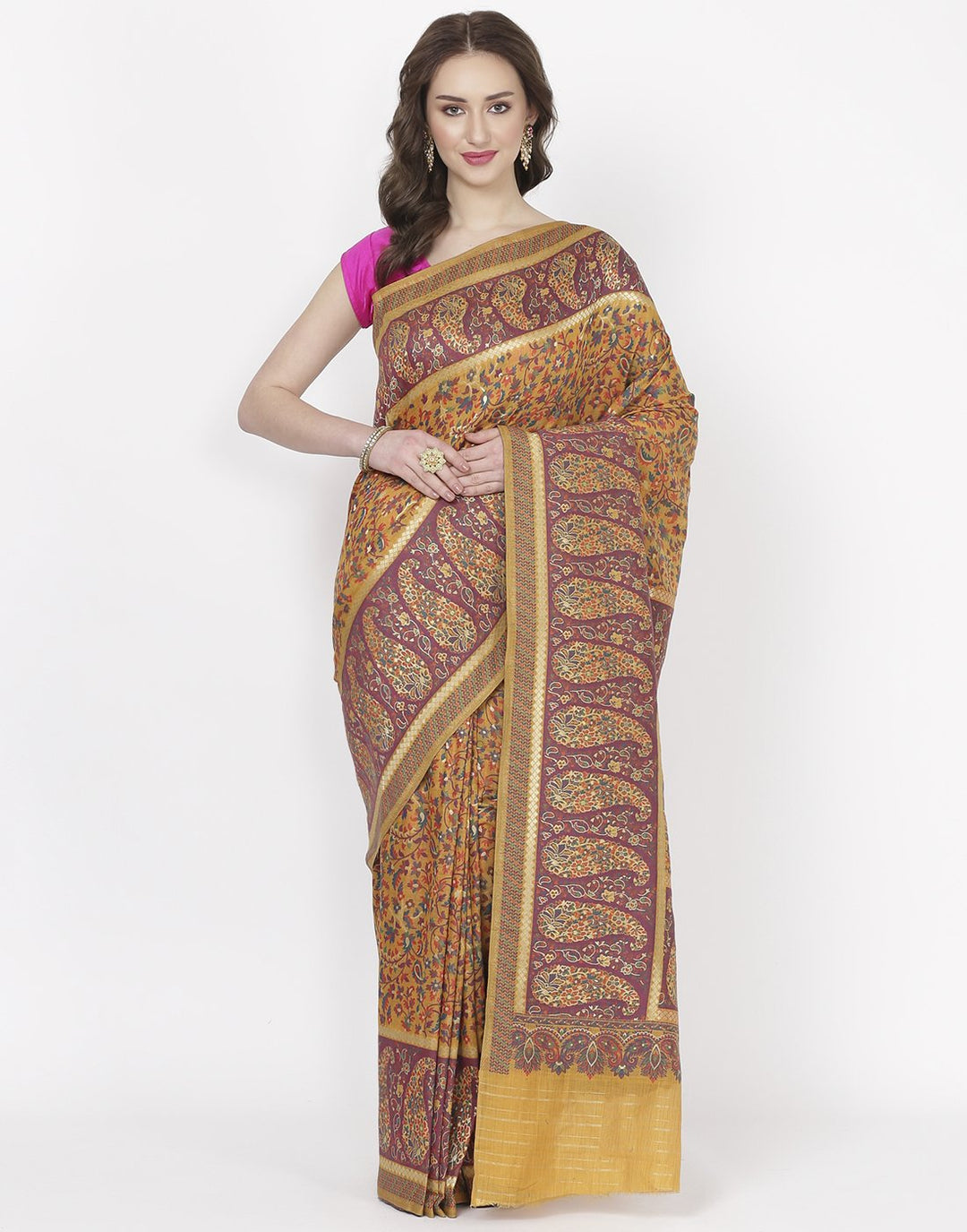 MBZ Meena Bazaar-Mustard Banarasi Art Handloom Saree