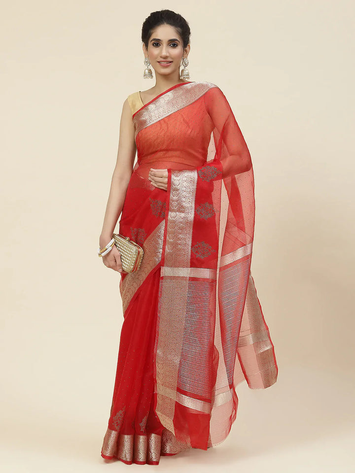 Stone Work Organza Plain Saree