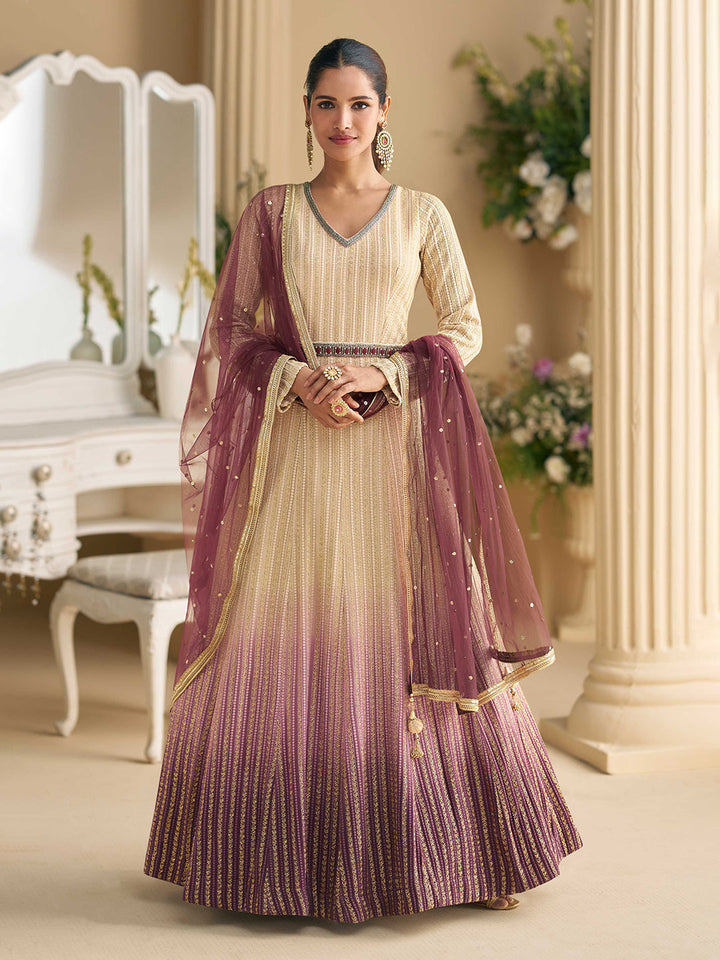 Embroidered Geogrette Gown With Dupatta