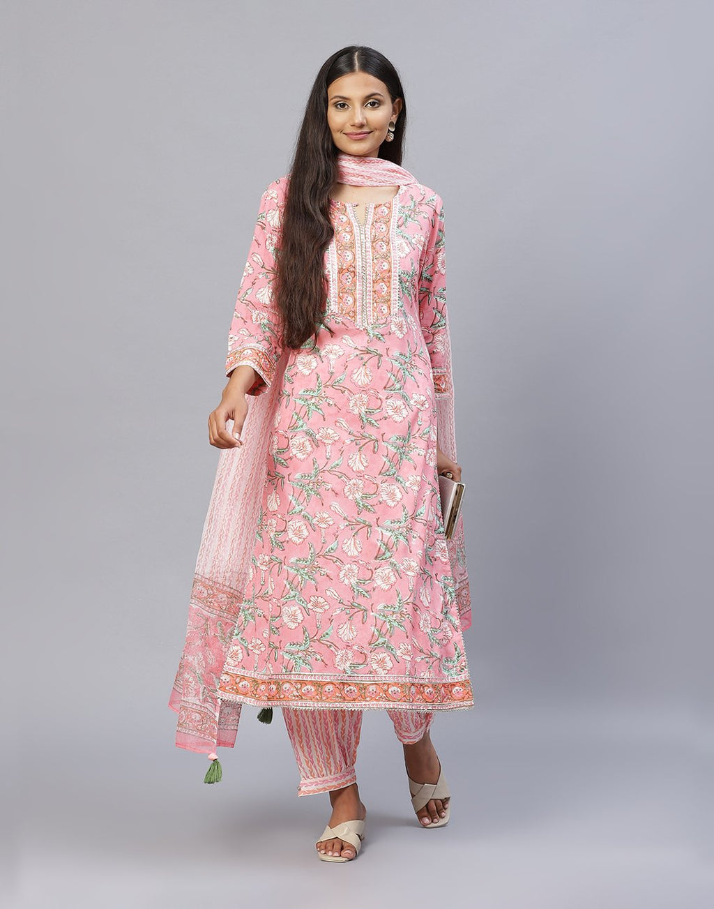 Pink Cotton Salwar Kameez Stitched Suit