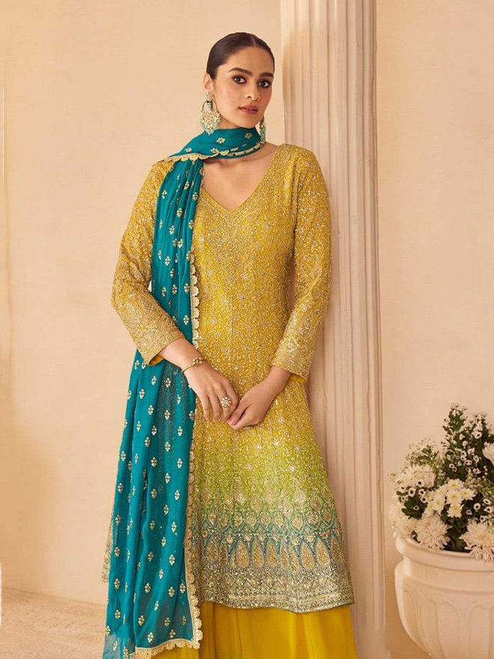 Embroidered Georgette Kurta With Gharara &amp; Dupatta